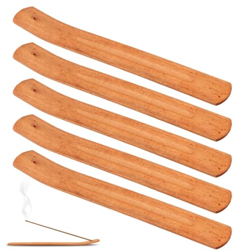 Porta Incienso Madera, 5pcs Quemador de Incienso 23,5 cm de Largo Soporte Incienso Varilla Pino de Madera Incense Burner con Recuperador de Cenizas Deco Zen para Yoga Meditación Salón de Té