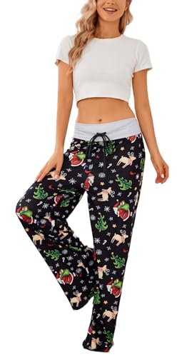 Image of Women Pajama Pants Comfy Lounge Wide Leg Casual Stretch Palazzo Drawstring Pj Bottoms Pants S-3XL