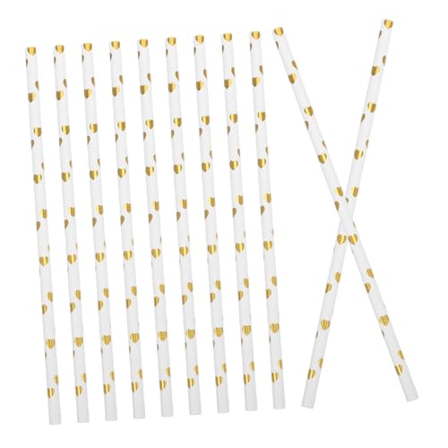 Pitillos de papel multicolor con diseño corazón dorado