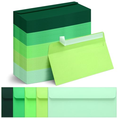 Image of Outus 500 Pcs #10 Colored Envelopes Business Adhesive,Green Series
