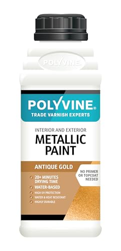 Image of Polyvine Metallic Paint – Acrylic Metallic Heat Resistant Paint No Primer or Topcoat Needed - Water & UV Resistant Decorative Paint for Ceramics, Furniture, Ornaments, Interior Walls, Metalwork & More