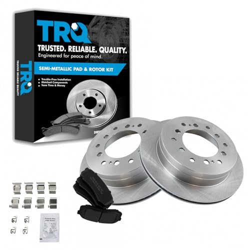 Image of TRQ Rear Brake Pad and Rotor Set Semi Metallic Vented Rotors | For 2003-2009 Lexus GX470 2003-2009 Toyota 4Runner 2007-2009 FJ Cruiser 2001-2007 Sequoia
