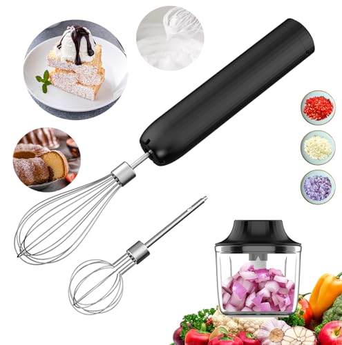 3-in-1 Electric Whisk, Hand Mixer, Small Cordless Hand Blender, Mini Onion Chopper 300ML,...