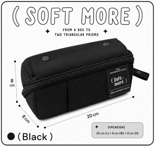 Image of Invite Multi-Functional Soft Pencil Case for Girls | Large Capacity Zipper Pouch with Multiple Compartments | Aesthetic Stationery Organizer for School, College & Office (Soft More Black)