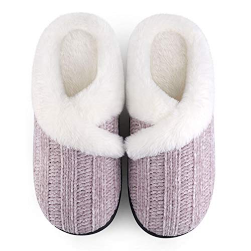 Homitem Women s Cozy Memory Foam Chenille Slippers with Memory Foam, Ladies Fuzzy Fleece Lining Slip on House Slipper Shoes with Anti-Skid Rubber Sole Indoor Outdoor shoes（11-12 XL US,Purple)