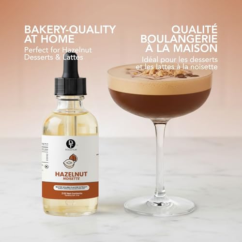 Image of Dolce Flav Natural Hazelnut Extract - 2 Ounce Water-Soluble Kosher, Sugar-Free, Premium Coffee & Baking Flavoring for Lattes, Biscotti & Frosting, Includes Measured Dropper