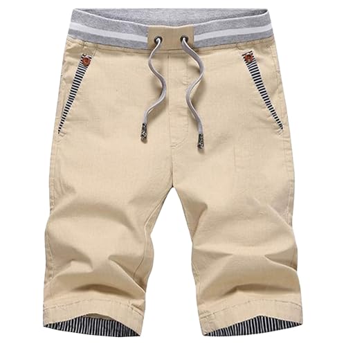 Men's Summer Casual Linen Big Pants All Seasons Suited Soft Shorts Fashionable Versatile Breathable Five-Minute Short (Khaki,3X-Large)