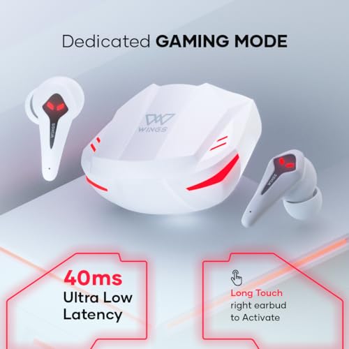 Image of Wings Phantom 320 Gaming Earbuds with Bluetooth 5.3, Best Gaming Earphones with Gaming Mode 40ms Latency, Earpods Sync App Support, New Earbuds with Gaming Inspired Design