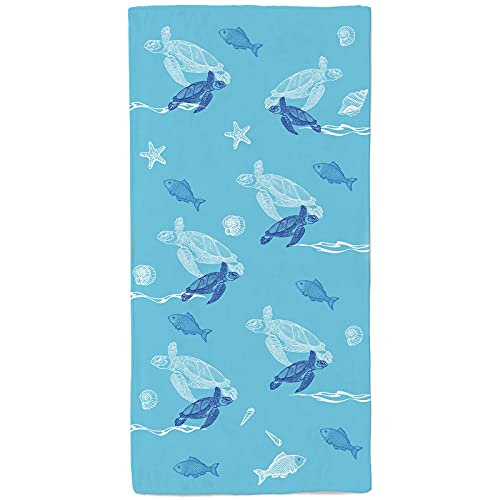 Turtle Beach Towel for Women, Ocean Turtle Starfish Fish Beach Towel, Microfiber Sand Free Quick Dry Turtle Bath Towel Pool Towel for Beach Pool Travel for Kids Men Women, 300GSM 28X59 in Blue
