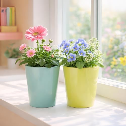 Image of Xtore Refreshing Matte Ceramic Planter Set for Indoor Plants | Minimalist Decorative Flower Pots for Desk, Shelf & Home Styling (Pack of 2, Planter only)