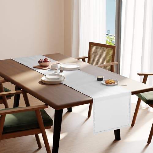 Encasa XO Table Runner, Hemstitched Cotton Runner 13"x91" White by Encasa - Used condition - Image 2