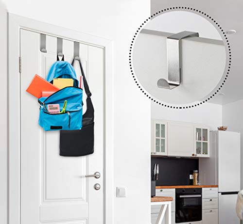 Homewit Türhaken Edelstahl 8er Set,Reversible Haken Verwendbar Ohne Bohren 1mm Dicke Türhaken Kleiderbüge +16 Schaumschutzpolster für Küchenschränke Kommodenschublanden Küche Badezimmer Usw