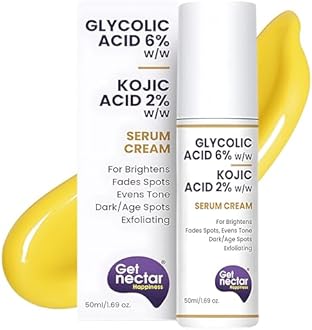 Get Nectar Happiness 6% Glycolic & 2% Kojic Acid Serum Cream Helps Reduce Pigmentation, Acne Scars, Dark, Age Spots, Blemishes & Uneven Skin Tone. Promotes a Brighter, Smoother-Looking Complexion 50ml
