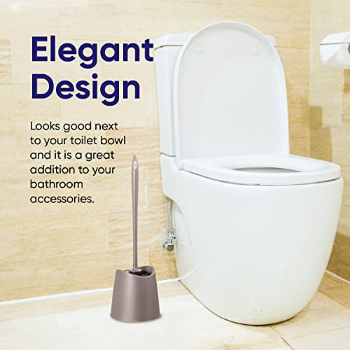 Image of Superio Plastic Toilet Brush with Taupe Bristles, Includes Holder for Easy Bathroom Cleaning