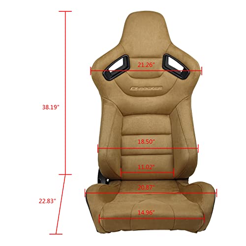 Ikon Motorsports, Universal Racing Seats Pair With Dual Sliders, Brown Suede Reclinable Left Driver Side + Right Passenger Side #TOP5
