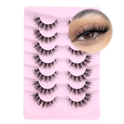 Wet Wispy Lashes Natural Cat Eye False Eyelashes CC Curl Fluffy Eyelash Extensions with Soft Cotton Band 7-15MM Reusable Fake Eyelashes (7 Pairs)