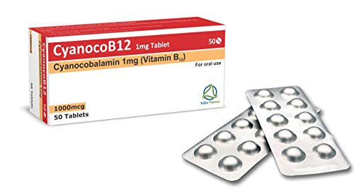 Vitamin B12 Cyanocobalamin High Strength 1000 mcg (1mg) Tablets, CyanocoB12 Vegan 50 Tablets. Reduction of Tiredness & Fatigue. (Pack of 50 Tablets)