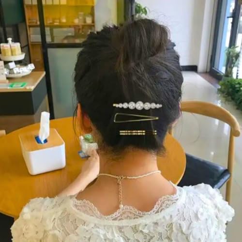 6 Grampo De Cabelo Pérola Metal Dourado Penteado Festa Casamento Luxo Elegante Presilha Enfeite Aces
