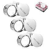 YUXIANLB Juwelier Lupe 10X 20X 30X Zusammenklappbare Handlupe Taschenlupe Faltbar 3 Stück Mini-Augenlupe zur Schmuckidentifizierung Taschenlupe für Edelsteine Schmuck Antiquitäten Zeitungsbüchern