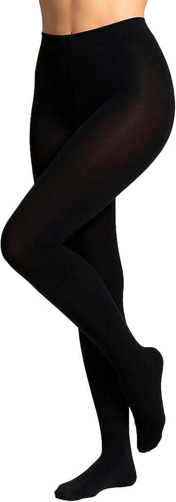 Black Opaque Tights for Women Slimming Control Top Pantyhose, Non See Through, 90 Denier, Stretchy & Breathable Tights for Work, Fall & Winter Outfits