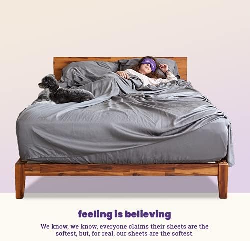 Sheets & Giggles 100% Eucalyptus Lyocell Sheet Set - All-Season, Responsibly Made, Naturally Cooling, Super Soft, Moisture-Wicking, Temperature Balancing, Vegan – Full, Grey - Thumbnail 3