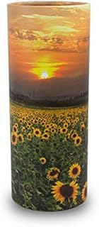 OneWorld Memorials Sunflower Fields Paper Biodegradable Urn for Spreading Ashes - Large - Holds Up to 200 Cubic Inches of Ashes - Green and Yellow Urns for Scattering Ashes