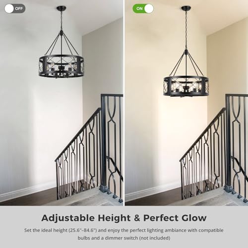 Black Farmhouse Chandelier for Dining Room, 22" Rustic Matte Black Drum Chandelier, 6-Light Round Cage Hanging Chandelier Light Fixture for Entryway, Foyer, Living Room, Kitchen, Bedroom by Xuridongsheng - Image 5