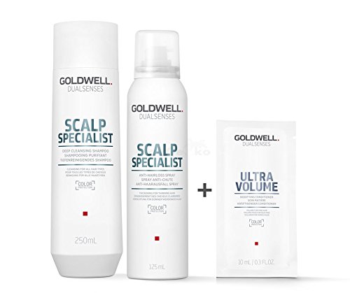 Preisvergleich Produktbild Goldwell Dualsenses Scalp Specialist Set - Tiefenreinigendes Shampoo 250ml + Anti-Haarausfall Spray 125ml + Ultra Volume Kräftigender Conditioner Sachet 10ml