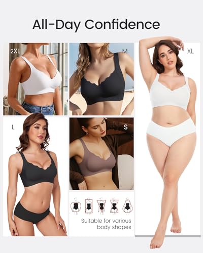 Image of Scalloped Lift Bras for Women No Underwire Buttery Soft Push Up Wireless Bras V Neck Seamless Bralettes