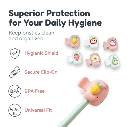 Image of HASTHIP 6PCS Toothbrush Cover Cap, Fun Fruit Toothbrush Head Covers, Portable Travel Toothbrush Protector Coverings Cap for Household Travel, Camping, Bathroom