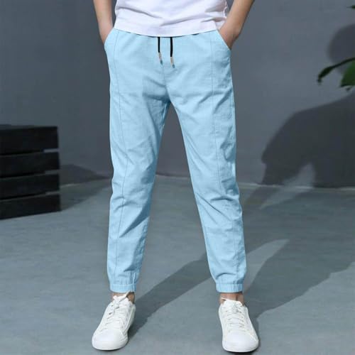 Boys Linen Jogger Pants Elastic Waist Trousers Kids Straight Leg Workout Hiking Joggers Casual Drawstring Trousers2