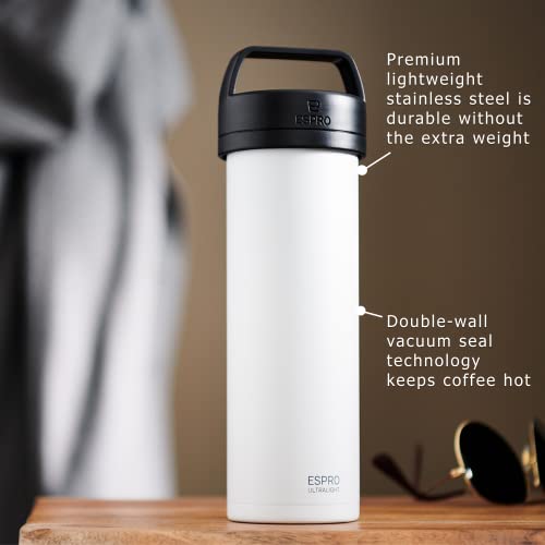 Espro P0 Ultralight French Press - Double Walled Stainless Steel Vacuum Insulated Coffee And Tea Maker, 16 Ounce, Chalk White #TOP1