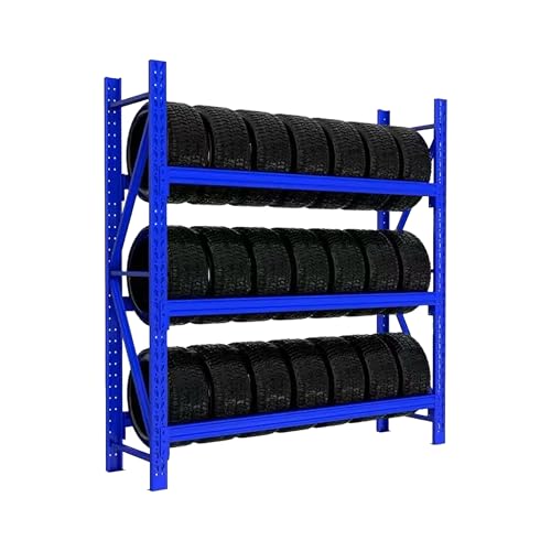 Relaxdays Reifenregal für 12 Reifen, HxBxT: 180 x 120 x 50 cm, 600 kg, Stahl, Stecksystem, Räderregal Werkstatt, blau