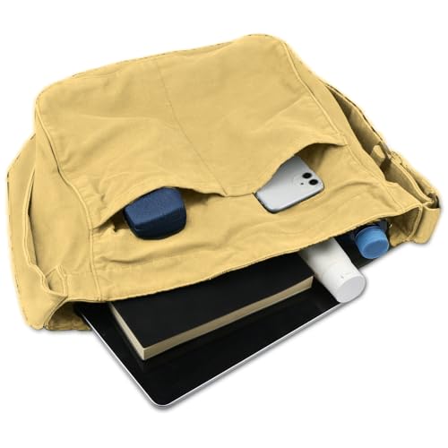 Image of Canvas Hobo Crossbody Shoulder Tote Bag for Women and Men W /Multi-pocket Casual Purse Messenger Bags Travel Work