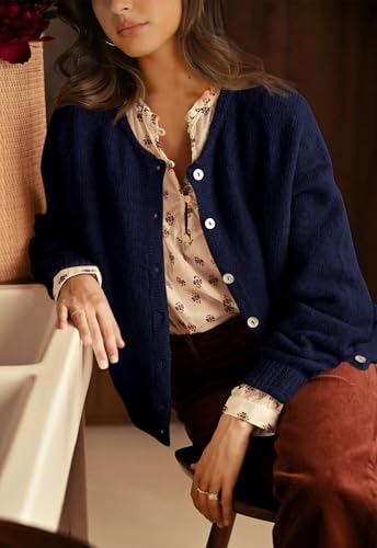Image of PRETTYGARDEN Long Sleeve Crewneck Button Down Womens Sweaters Fall Open Front Chunky Cardigan Sweaters for Women 2026
