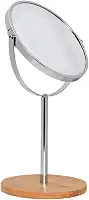 Mimo Style Espelho de Aumento Inox com Base Em Bambu Ecológico, Dupla Face 360º Rotativo, Lado Normal e Outro Com Ampliação em 5X. Acabamento em Aço Inoxidável e Bambu de Qualidade e Elegante