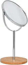 Mimo Style Espelho de Aumento Inox com Base Em Bambu Ecológico, Dupla Face 360º Rotativo, Lado Normal e Outro Com Ampliação em 5X. Acabamento em Aço Inoxidável e Bambu de Qualidade e Elegante