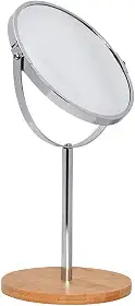Mimo Style Espelho de Aumento Inox com Base Em Bambu Ecológico, Dupla Face 360º Rotativo, Lado Normal e Outro Com Ampliação em 5X. Acabamento em Aço Inoxidável e Bambu de Qualidade e Elegante