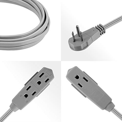 Ge Home Electrical Indoor Extension Cord, 15 Ft Power Cable, 3 Grounded Outlets, 3-Prong, Low-Profile Flat Plug, 16 Gauge, Ul Listed, Gray, 43026, 1 Pack #TOP3