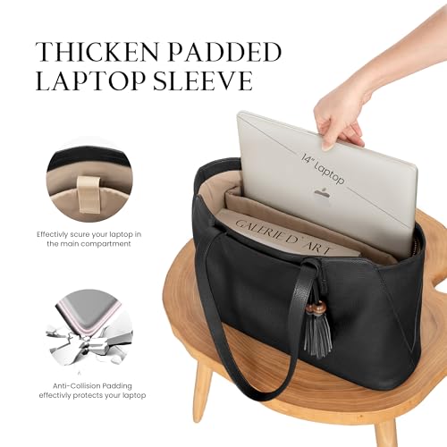 Image of befen Genuine Leather Tote Bag for Women Work, Women's Tote Handbags Shoulder Satchel Purse with Compartments and Tassel