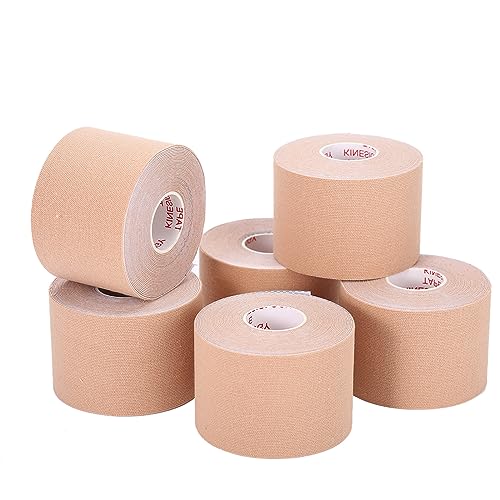 Jabtraxx 6 Rollen Kinesiologie Tape, 5 m x 5 cmTape Kinesio Muskelunterstützungsband E -Book Anwendungsbeispiele Muskelunterstützung Elastisches Umreifungsband Sportband（Hautfarben）