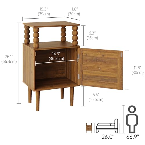 Image of Veegle Nightstand,Retro Bedside Table with Storage Drawer,Dark Walnut
