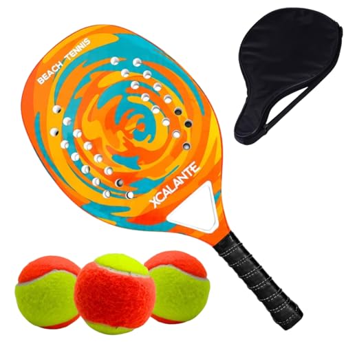 Raquete Para Beach Tennis Profissional Em Fibra Carbono Com Capa Protetora + 3 Bolas de Beach Tennis - (Laranja)