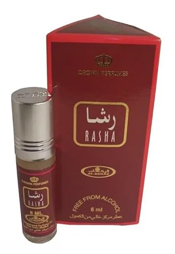 Crown Perfumes Rasha Attar, 6 ml, Alcohol-Free Roll-On Fragrance, Red roll on for unisex