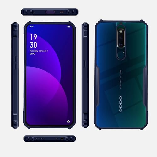 Image of Pikkme Oppo F11 Pro Back Cover | Crystal Clear Transparent Back | Ultra Hybrid | Full Camera Protection | Raised Edge | Bumper Back Case for Oppo F11 Pro (Blue)