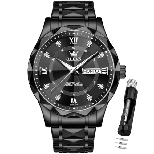 Image of OLEVS Watches for Men Luxury Diamond Casual Large Dial Watches Stainless Steel Waterproof Business Dress Analog Luminous Date Mens Watches