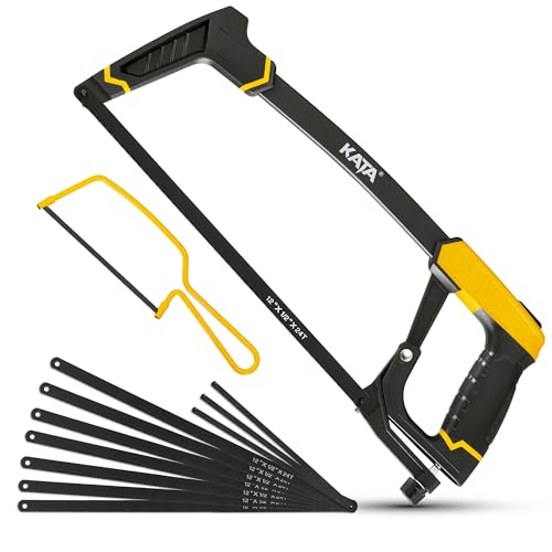 KATA High-Tension Hacksaw Frame Set, 12 Hacksaw, 6 Mini Hack Saw, Extra 7-Pieces 12 Carbon Steel Blades and 3-Pieces 6 65Mn Steel Blades Included, Handsaw for Metal, Wood, PVC Pipes
