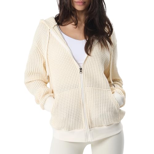 GIVON Women's Waffle Knit Zip Up Hoodie Sweater...