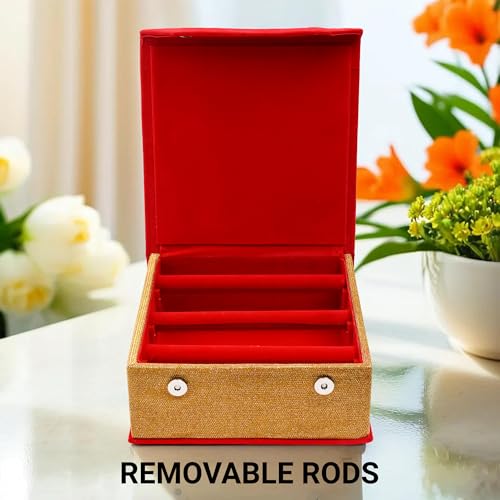 Image of Kuber Industries Jewelry Bangle Box | Jewellery Case Organizer (3 Rod) Bangles Box for Women | Velvet Jewelry Box | Storage Organizer | Watch Organizer With Magnetic Buckles | Red
