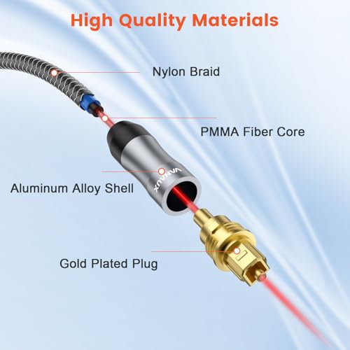 Cable óptico digital Toslink a Mini Toslink S/PDIF de 3m con transmisión de audio sin pérdidas 5